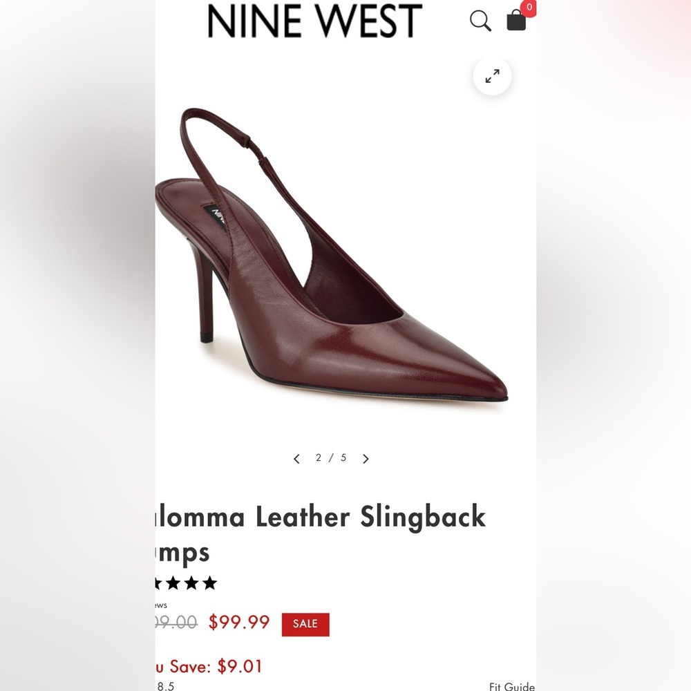 Nine West Burgundy Leather Slingback Heels